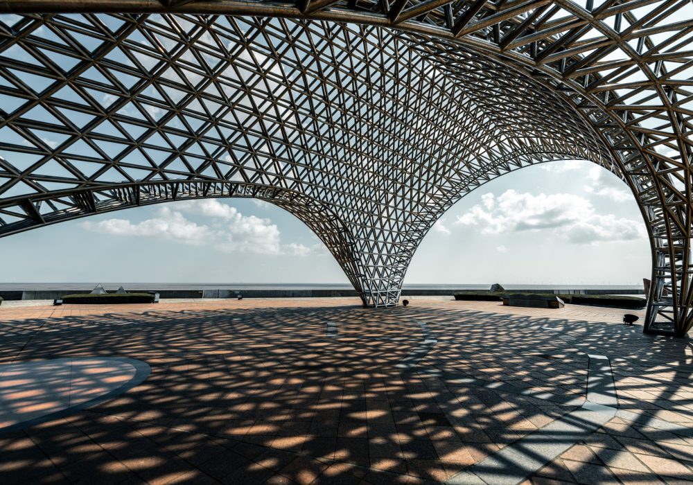 Steel frame structure in modern architecture